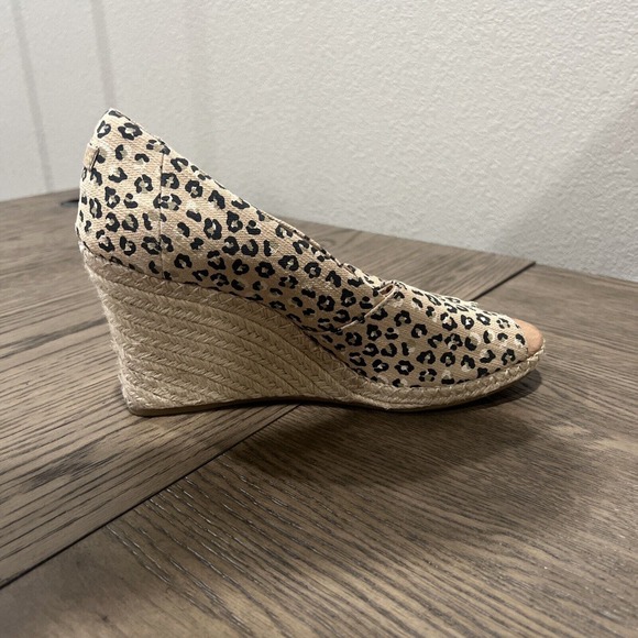 Toms Shoes Women Size 11 Cheetah Leopard Animal Print Wedge Canvasbro - Picture 9 of 14